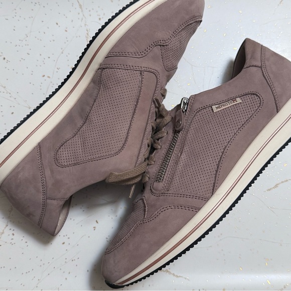 Mephisto Leenie Sneaker Light Taupe Nubuck Neutral Leather Lace Up Zipper 8.5 - Picture 9 of 11